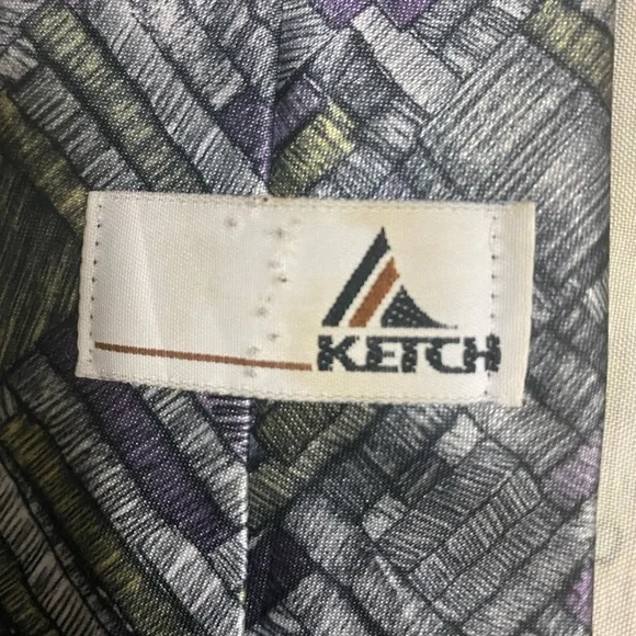 Ketch Tie Mens Clip On Metallic Silver Purple 17” Long 3 1/2” Wide Necktie - Picture 3 of 5